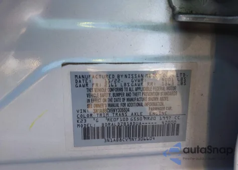 2022 Nissan Sentra Sv Xtronic Cvt из США, поврежденный, VIN 3N1AB8CV9NY306604